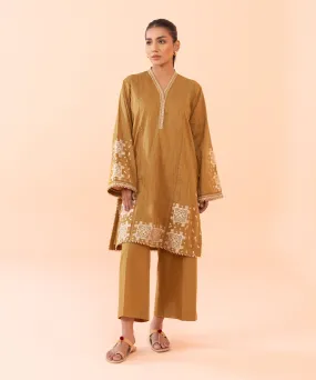 2 Piece - Embroidered Cotton Satin Suit