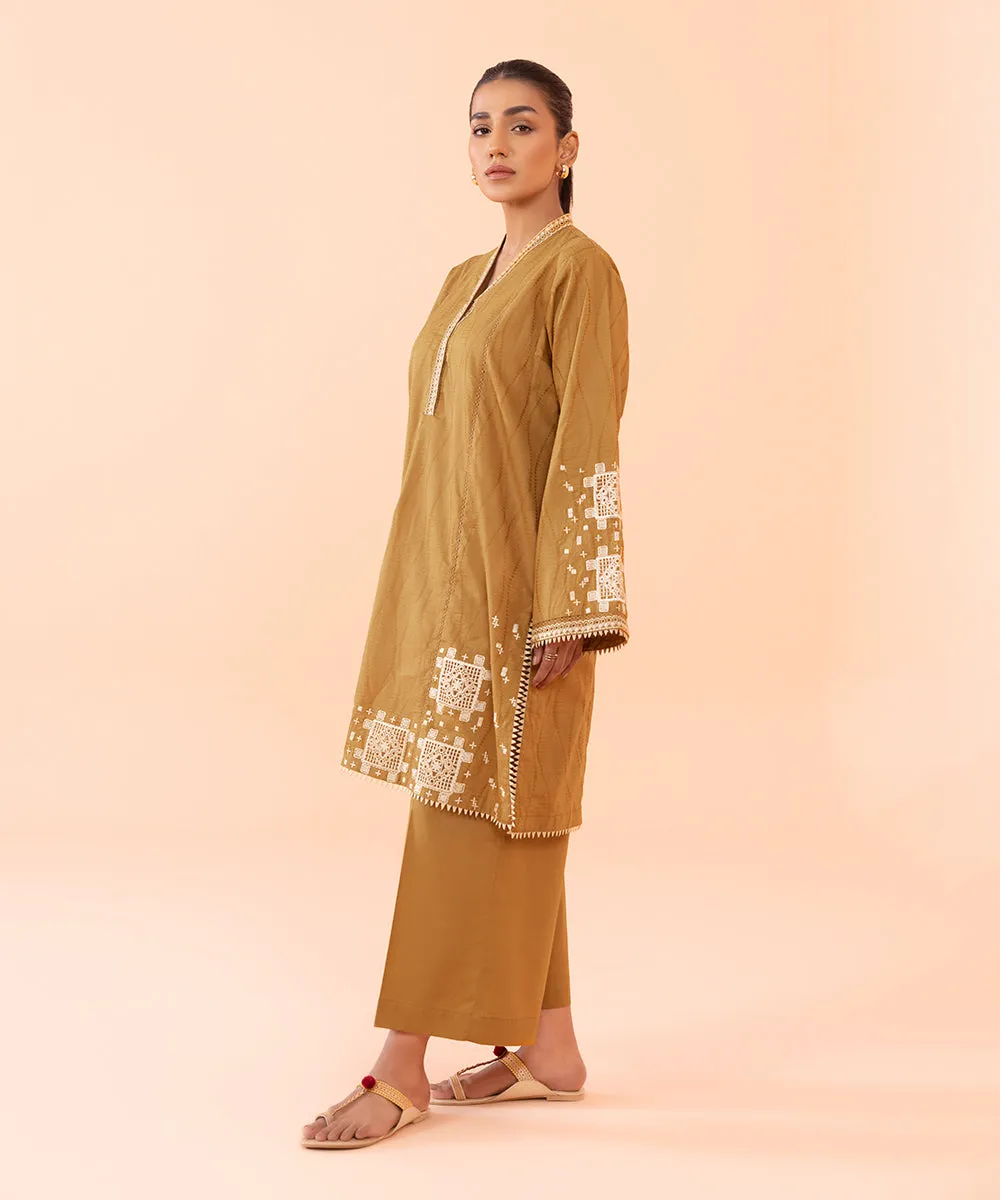 2 Piece - Embroidered Cotton Satin Suit