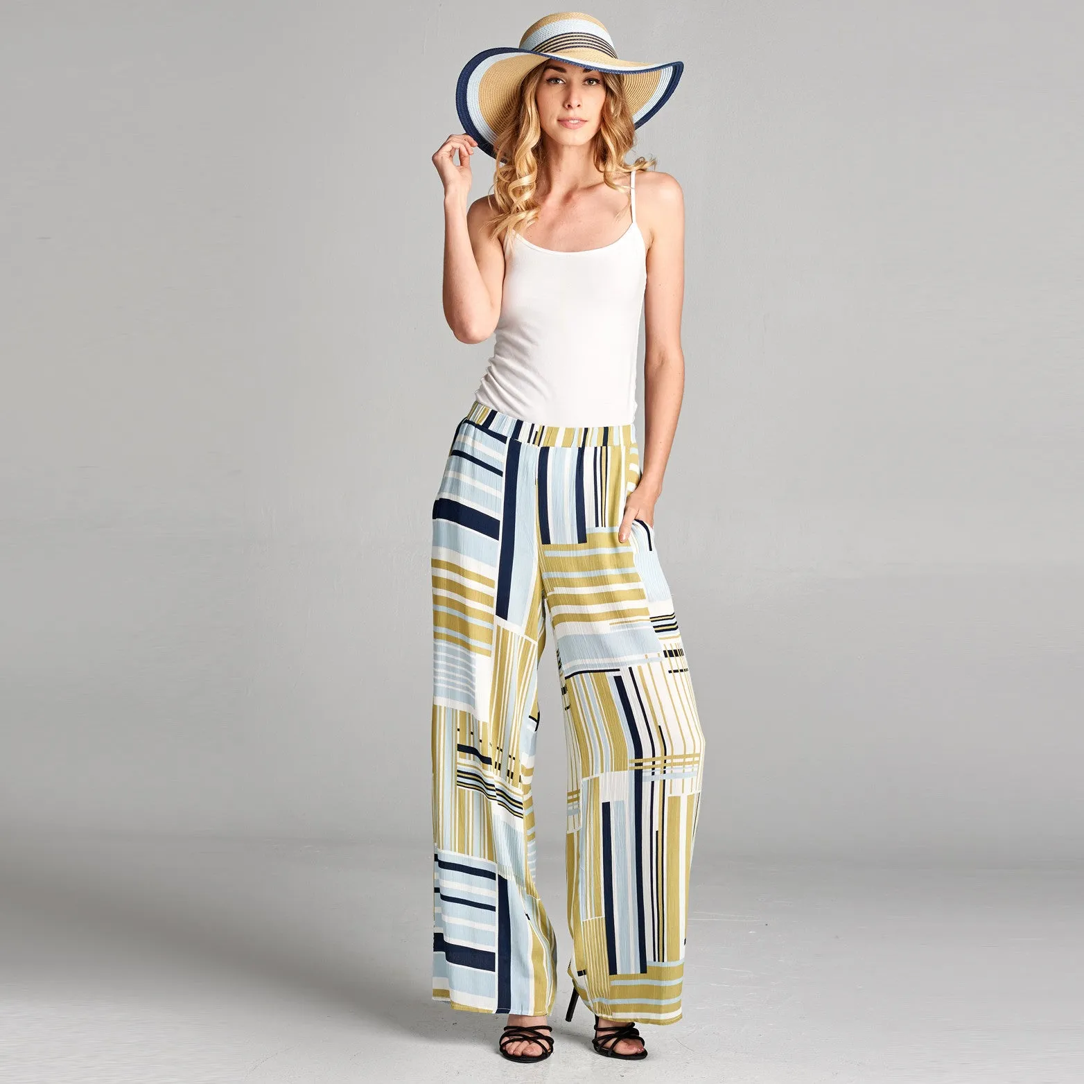 Abstract Stripe Wide Leg Pants