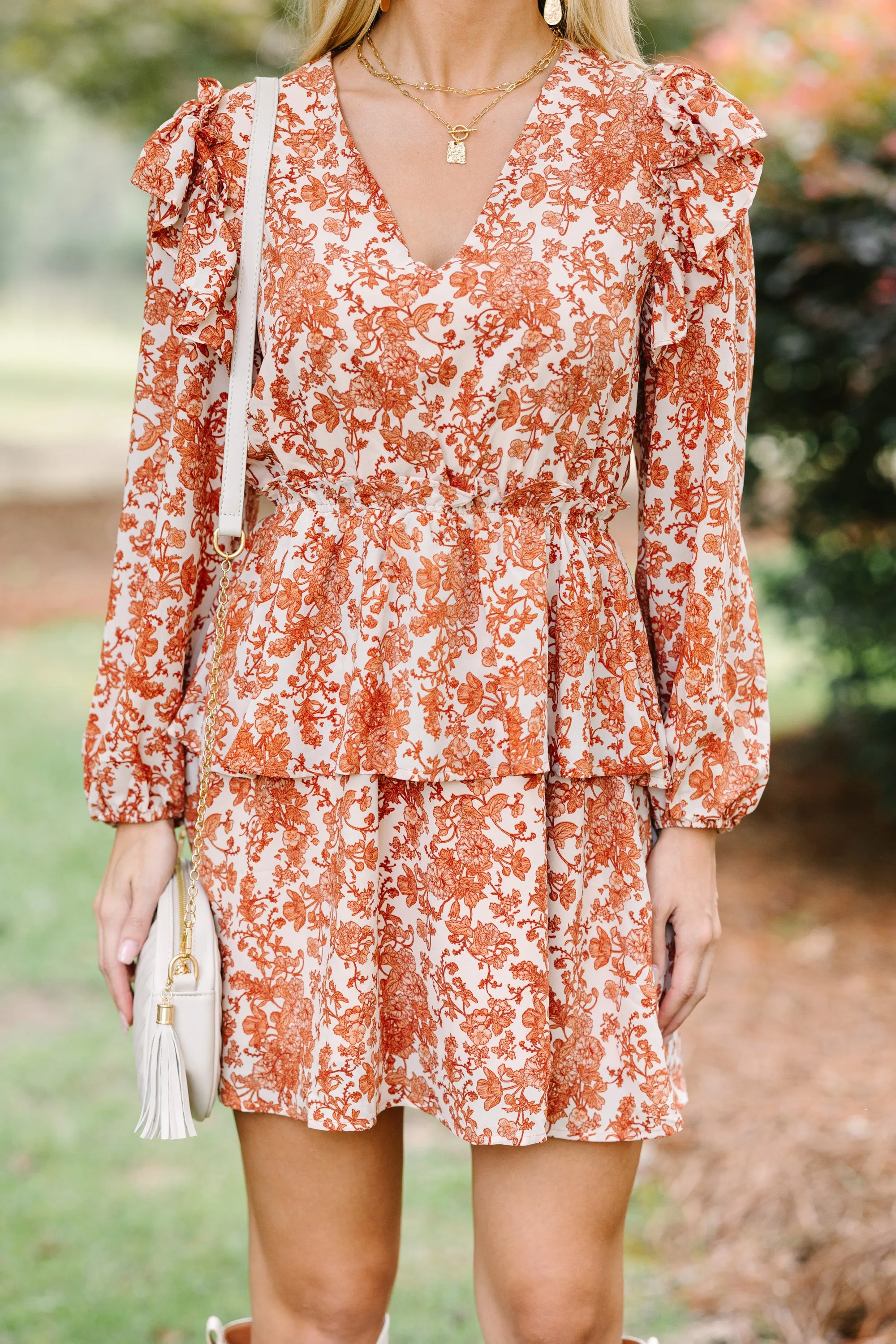 Always A Fan Rust Orange Floral Dress