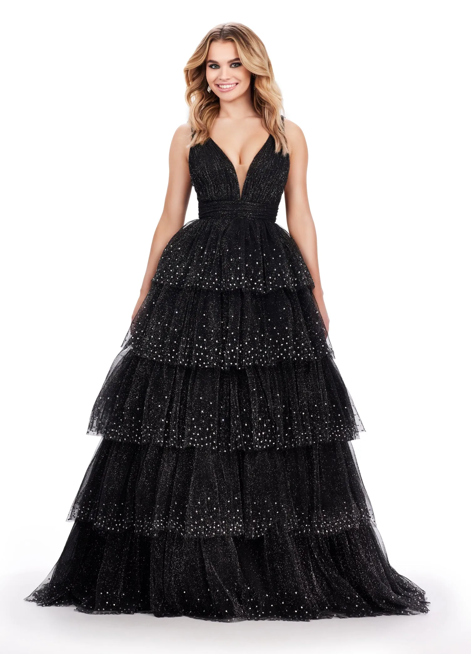 Ashley Lauren 11672 Long Layered Tulle Crystal Ball Gown Prom Dress Formal Pageant