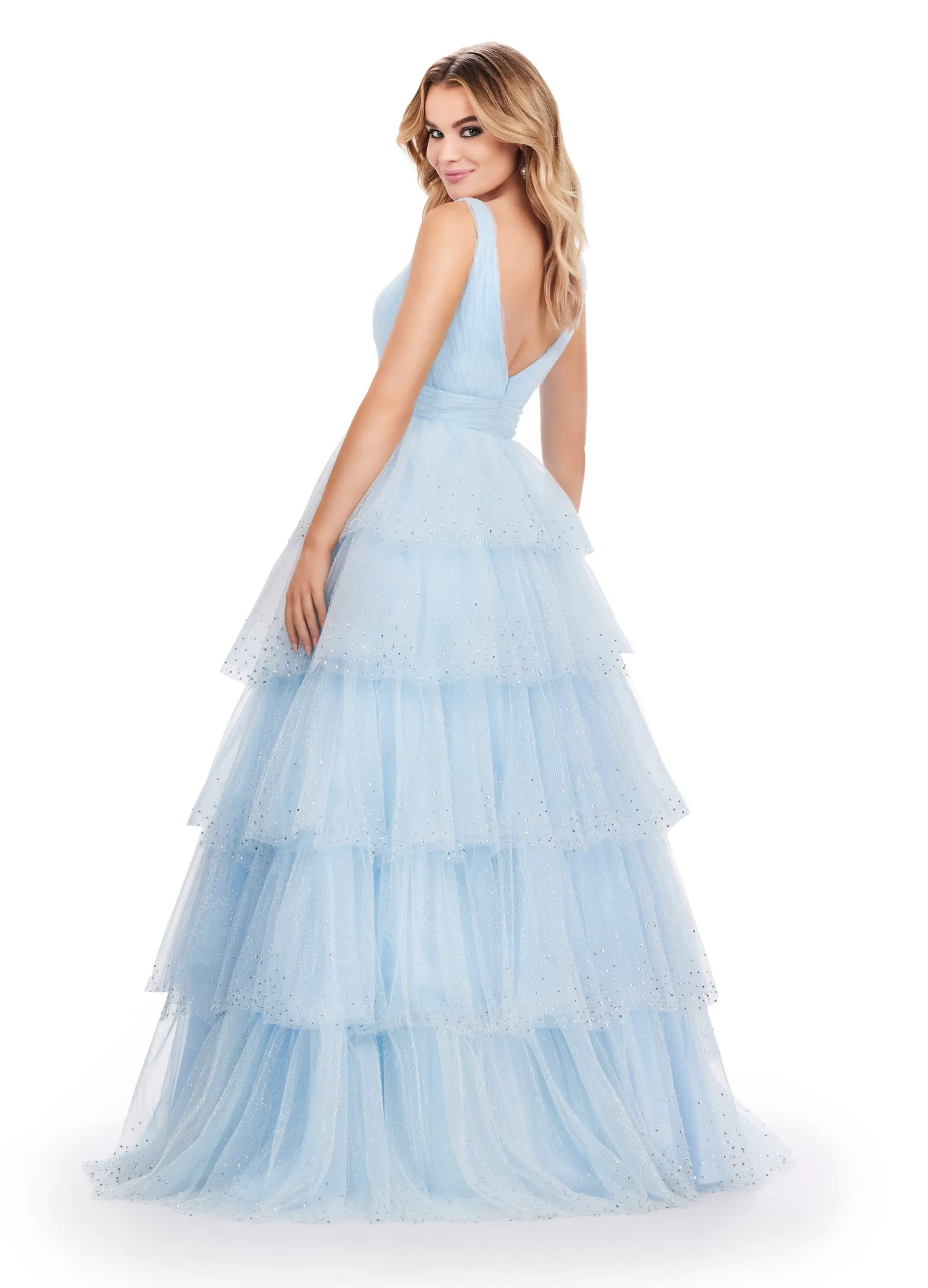 Ashley Lauren 11672 Long Layered Tulle Crystal Ball Gown Prom Dress Formal Pageant