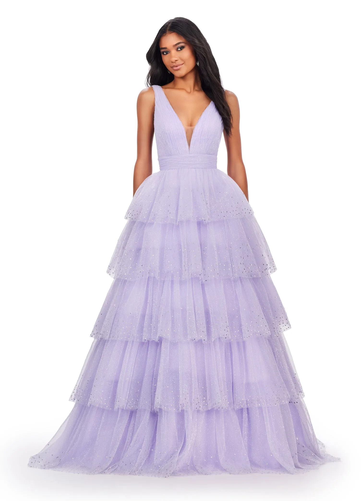 Ashley Lauren 11672 Long Layered Tulle Crystal Ball Gown Prom Dress Formal Pageant