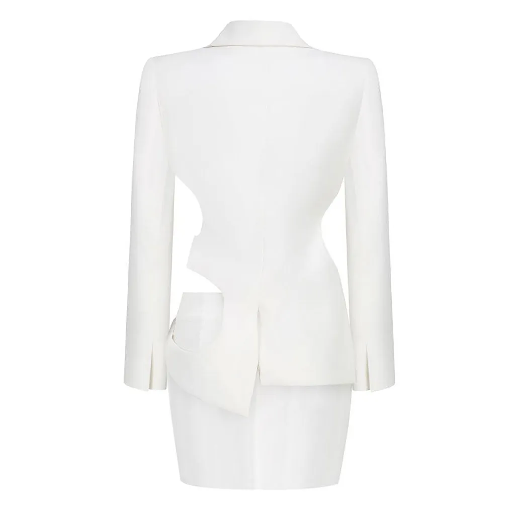 Asymmetric Ruched CutOut Peak Lapel Open Front Blazer Matching Set