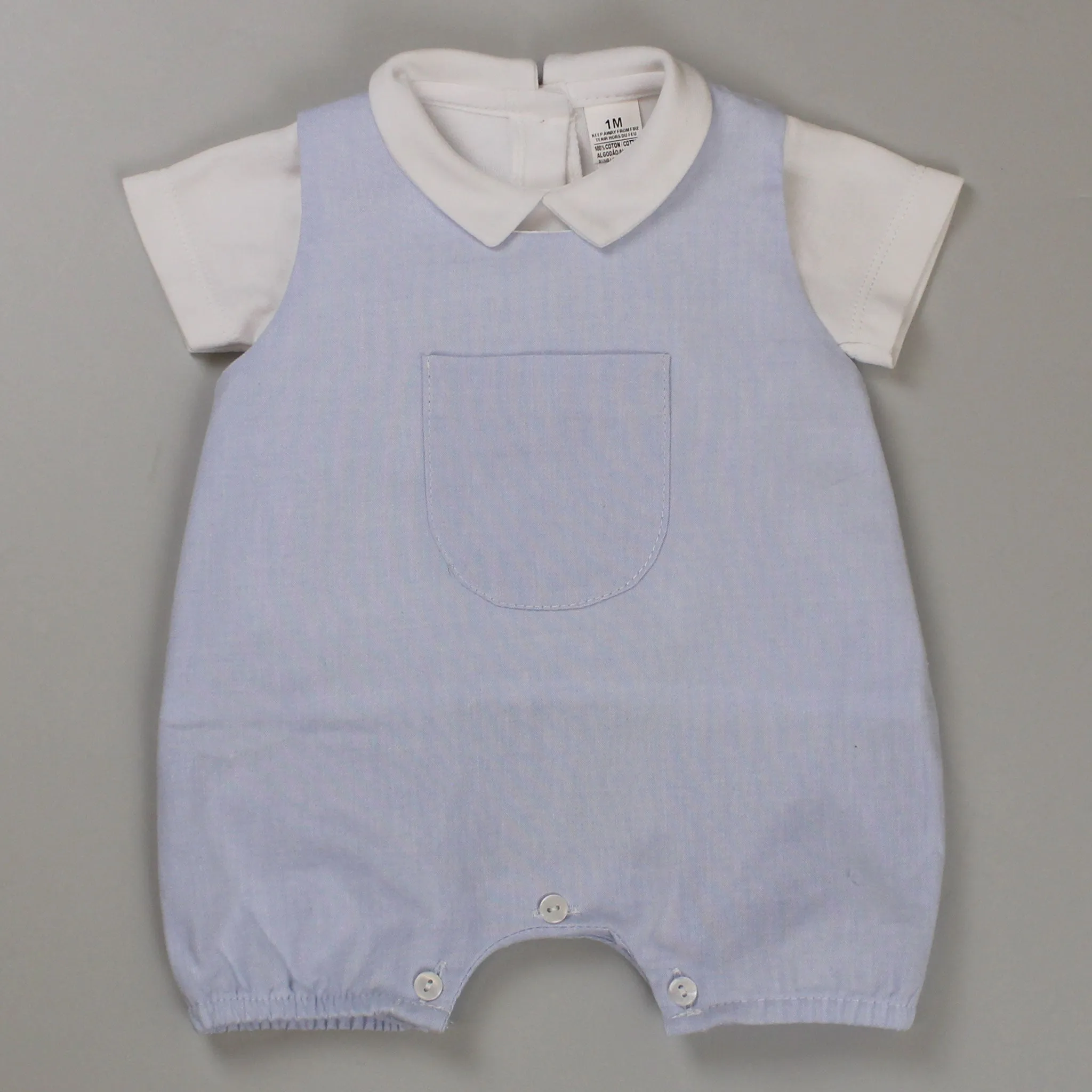 Baby Boys 2 Piece Outfit - Romper and White Shirt - Blue