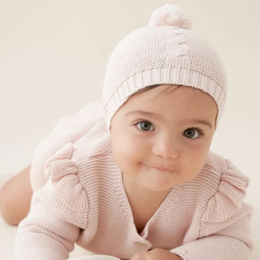 Baby Hat | Garter Knit Pom Pom- Blush | Elegant Baby