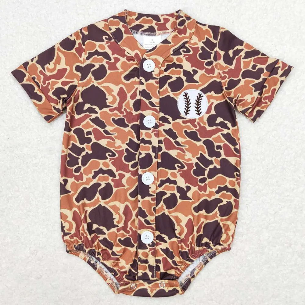 Baby Infant Boys Rompers Camo Baseball Buttons Short Sleeve Rompers SR1684