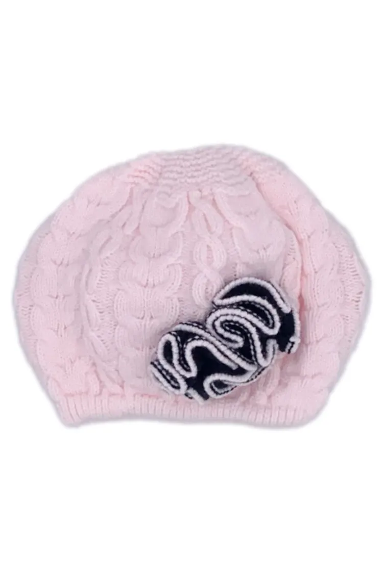 Baby Pink & Navy Cable Knit Beret