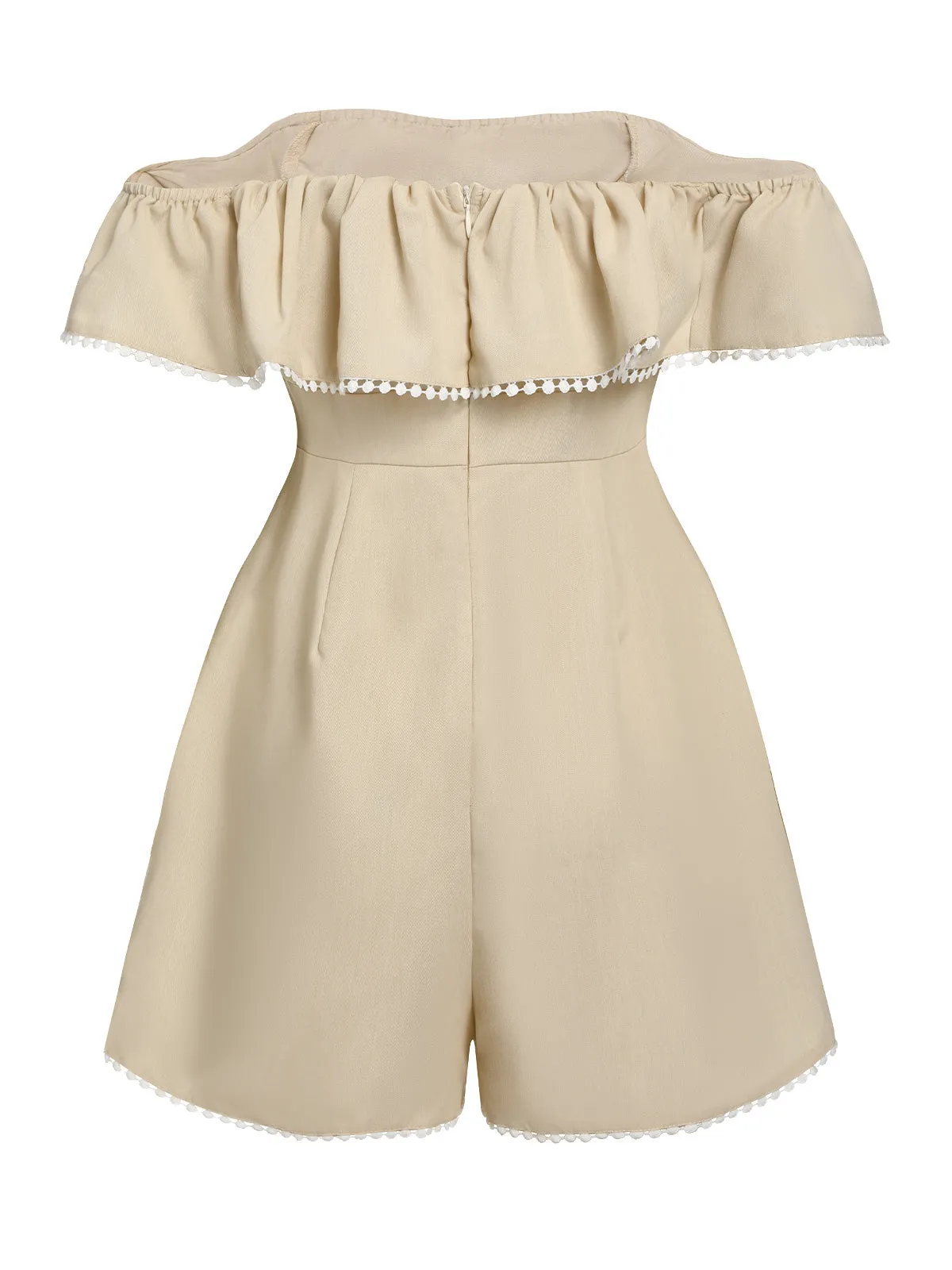 Beige 1950s Solid Cap Sleeve Belt Romper