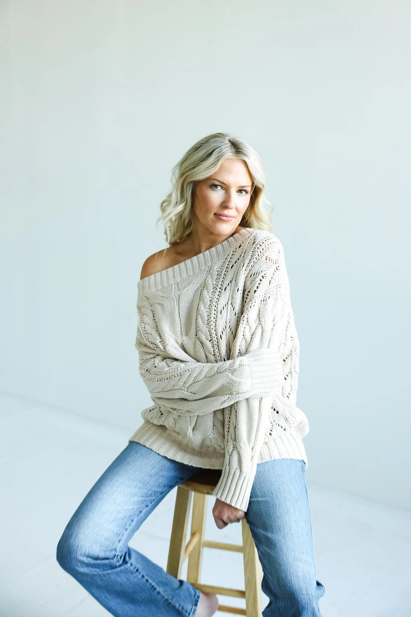 Beige Chunky Cable-Knit Sweater