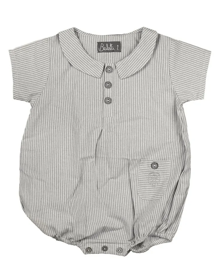 Belati Powder Blue Half Button Stripe Shirt Baby Romper