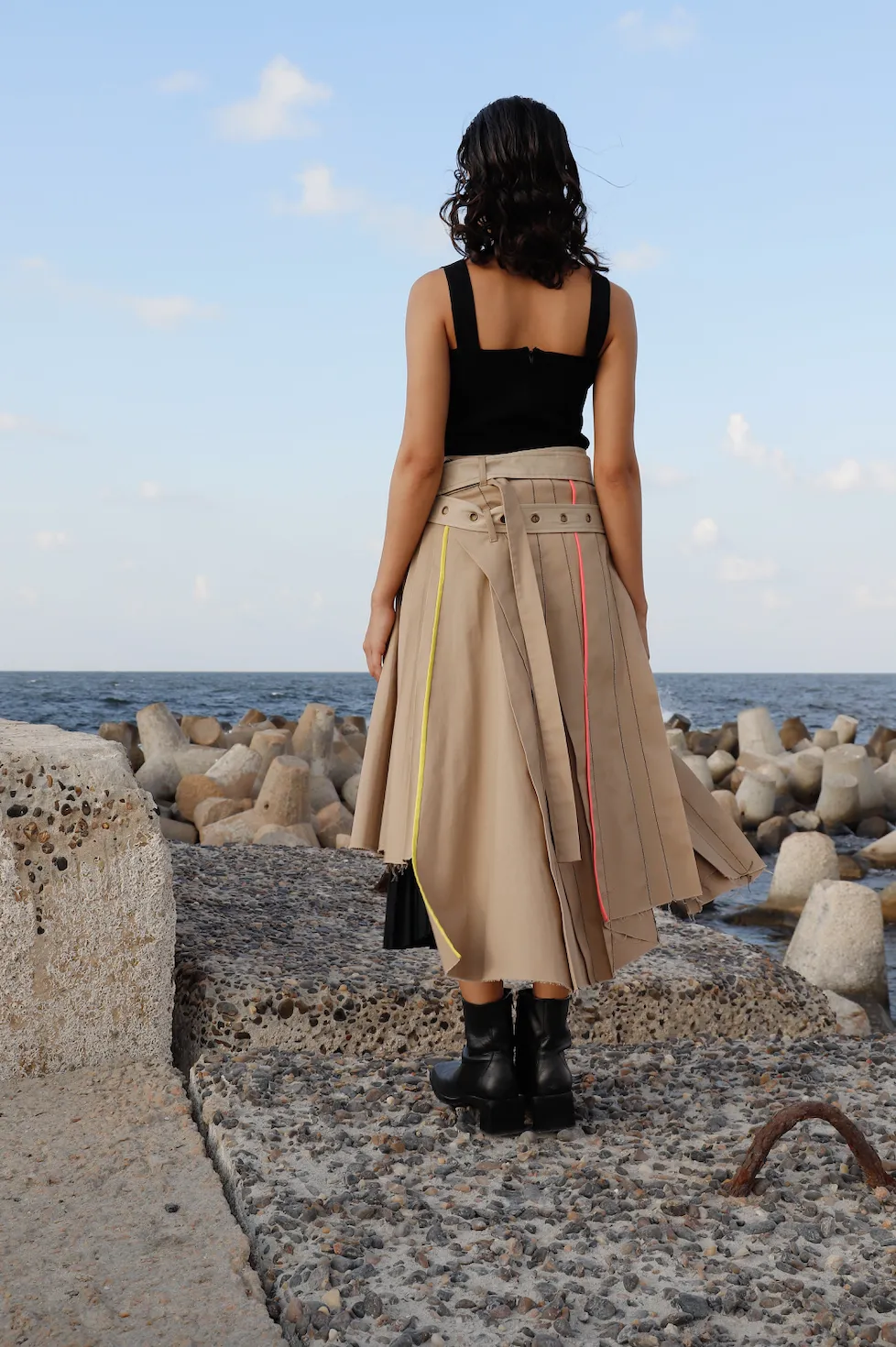 Belted Wrap Pleated Gabardine Skirt