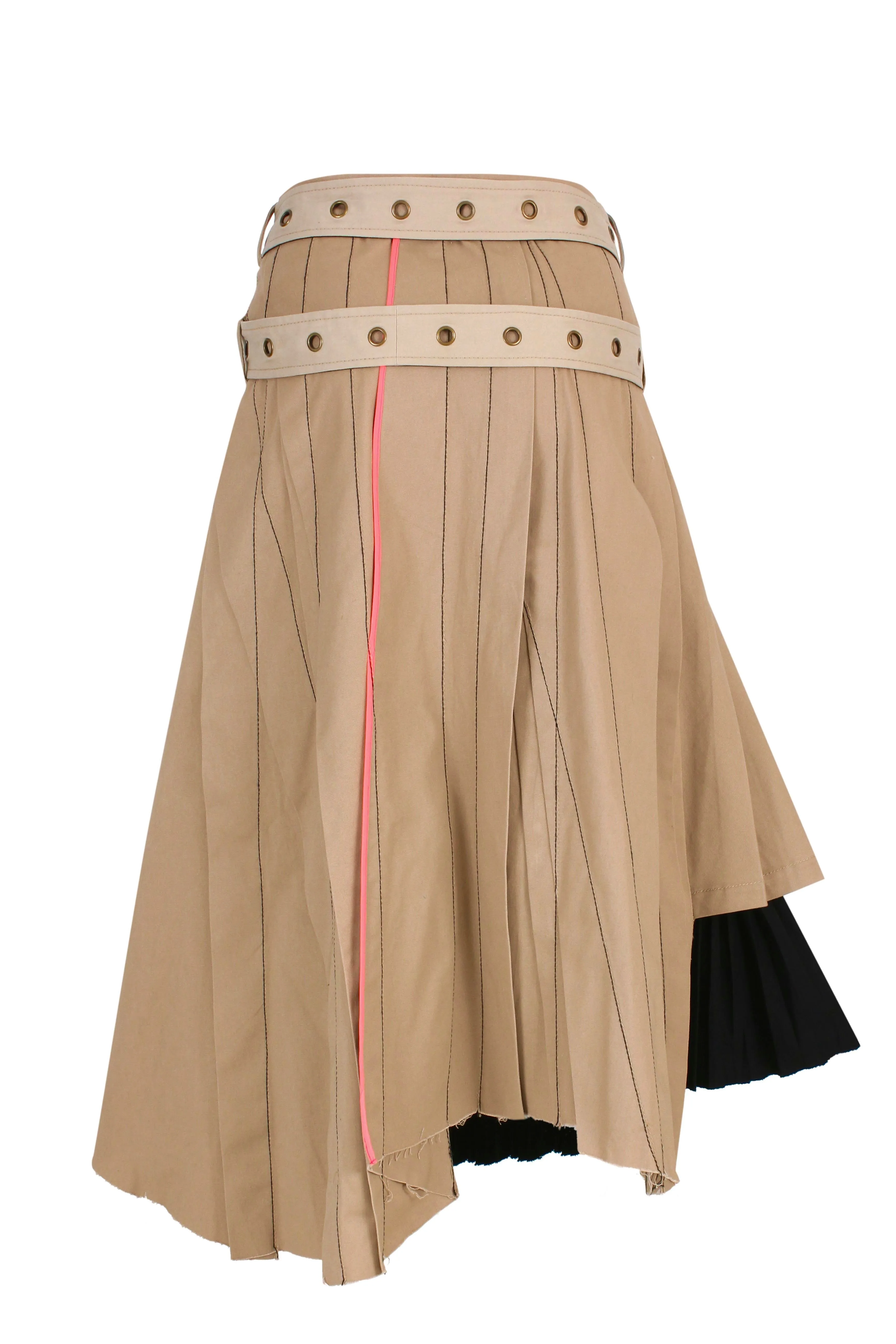 Belted Wrap Pleated Gabardine Skirt