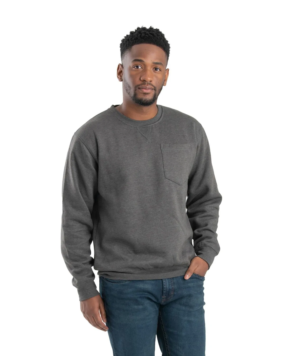 Berne Mens Heritage Crewneck Graphite Cotton Blend Sweatshirt