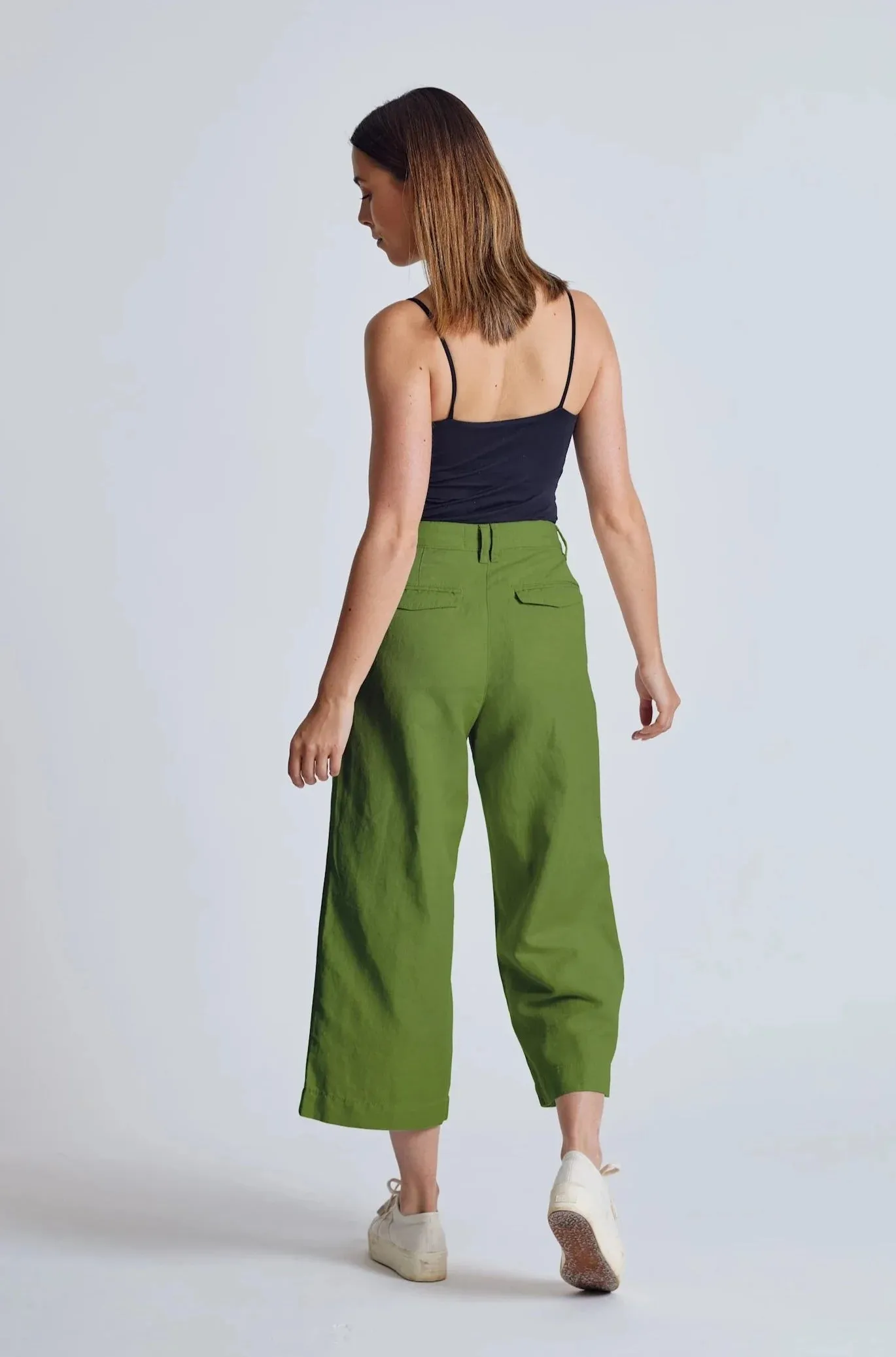 Betty Wide Leg Culottes in Spring Green  - GOTS Organic Cotton & Linen