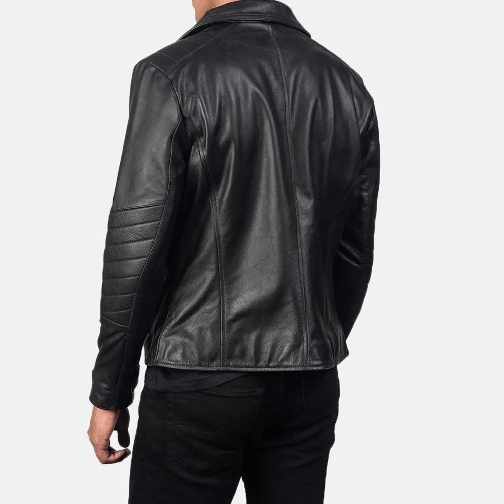 BIKER-1454 MUSH Black Leather Biker Jacket