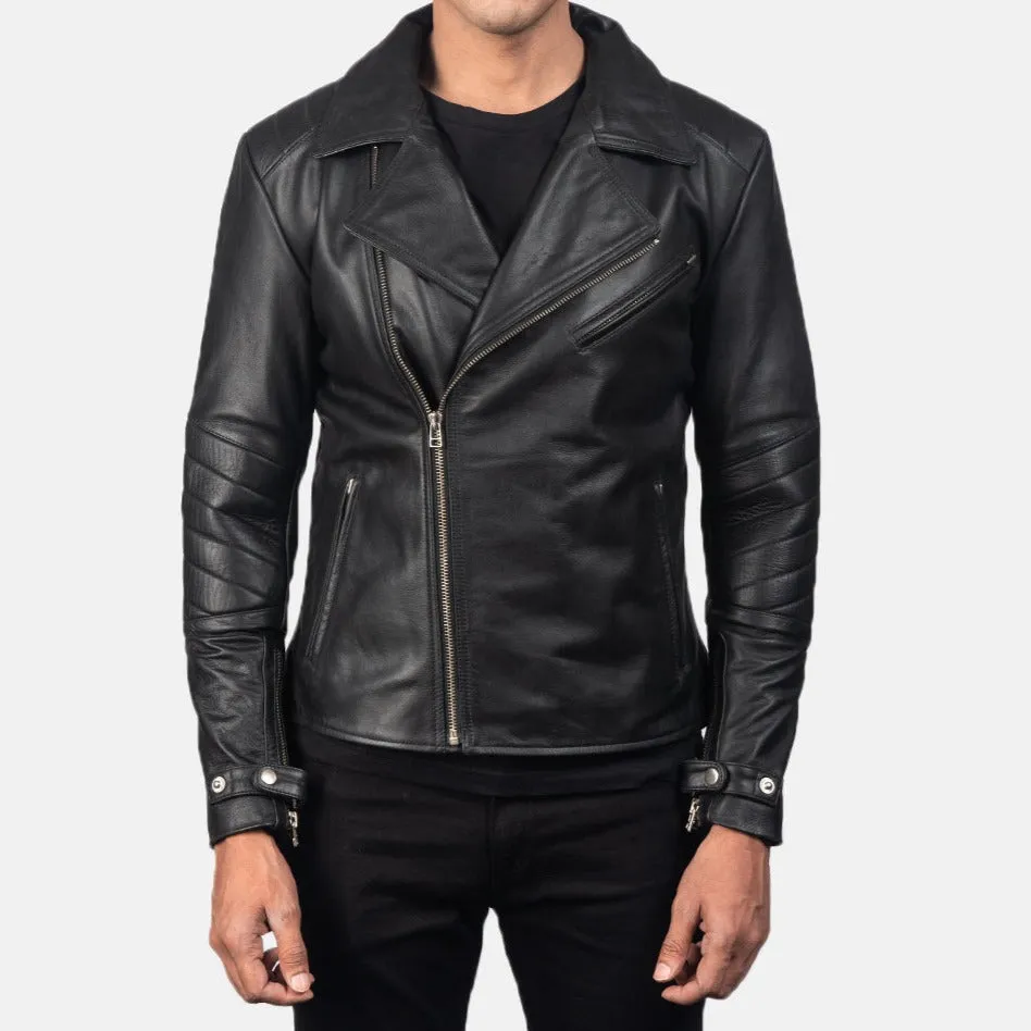 BIKER-1454 MUSH Black Leather Biker Jacket