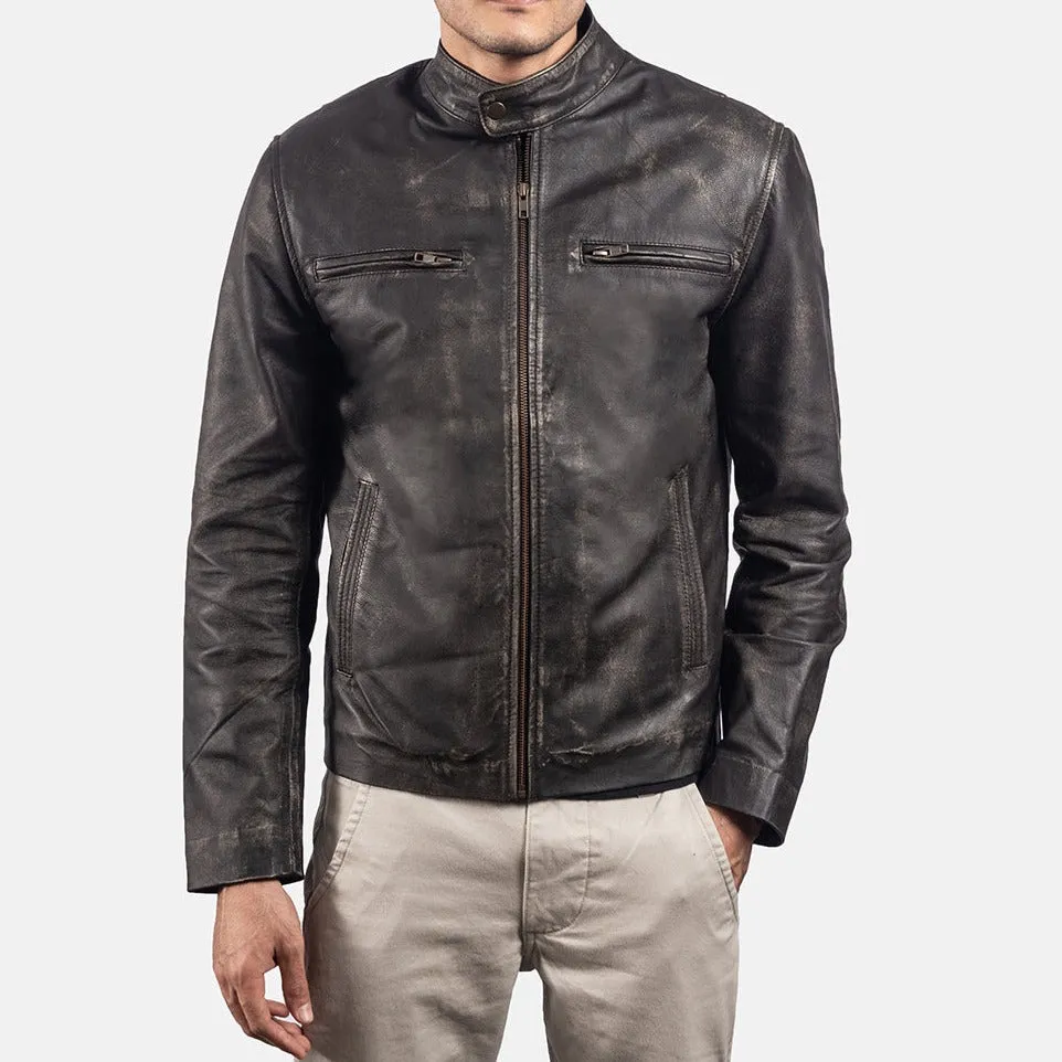 BIKER-1456 MUSH Brown Leather Biker Jacket