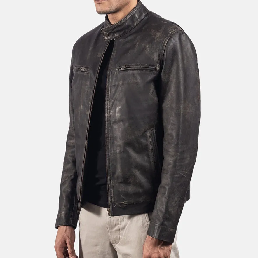 BIKER-1456 MUSH Brown Leather Biker Jacket