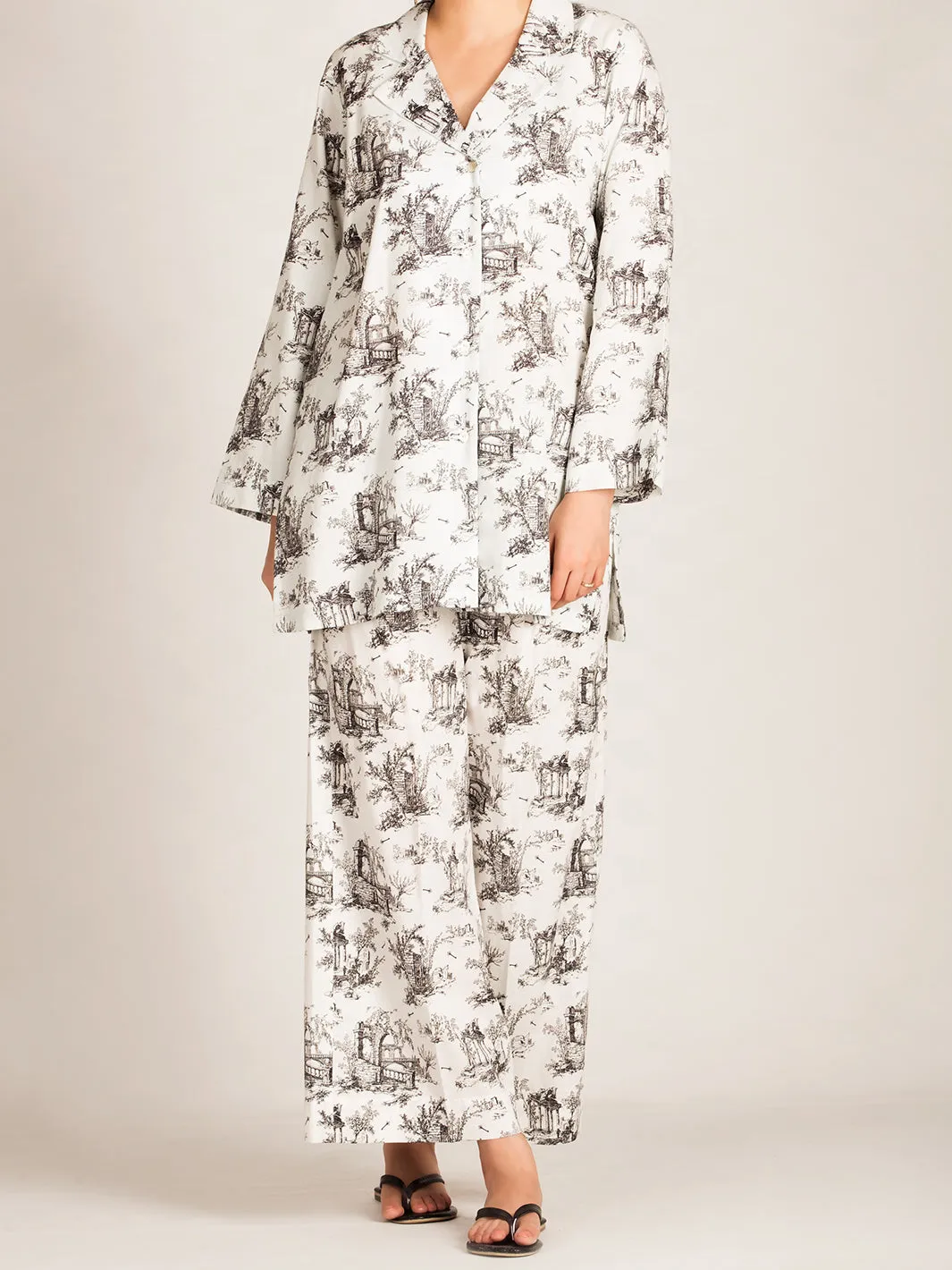 Black & White 2 Piece Stitched Nightwear - AL-LKS-NW-1003