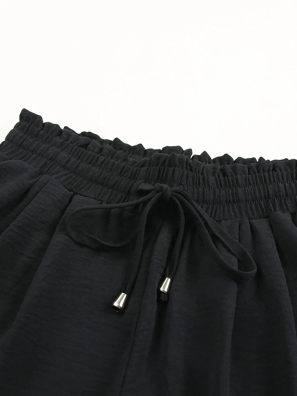 Black Smocked Waist Elastic Joggers for Women