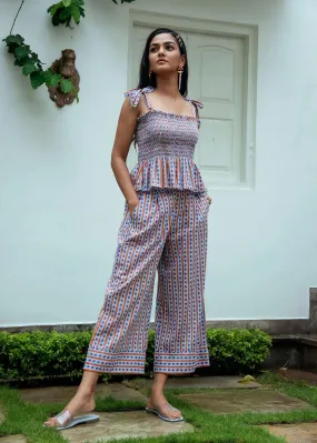 Blue Cotton Block Printed Culottes