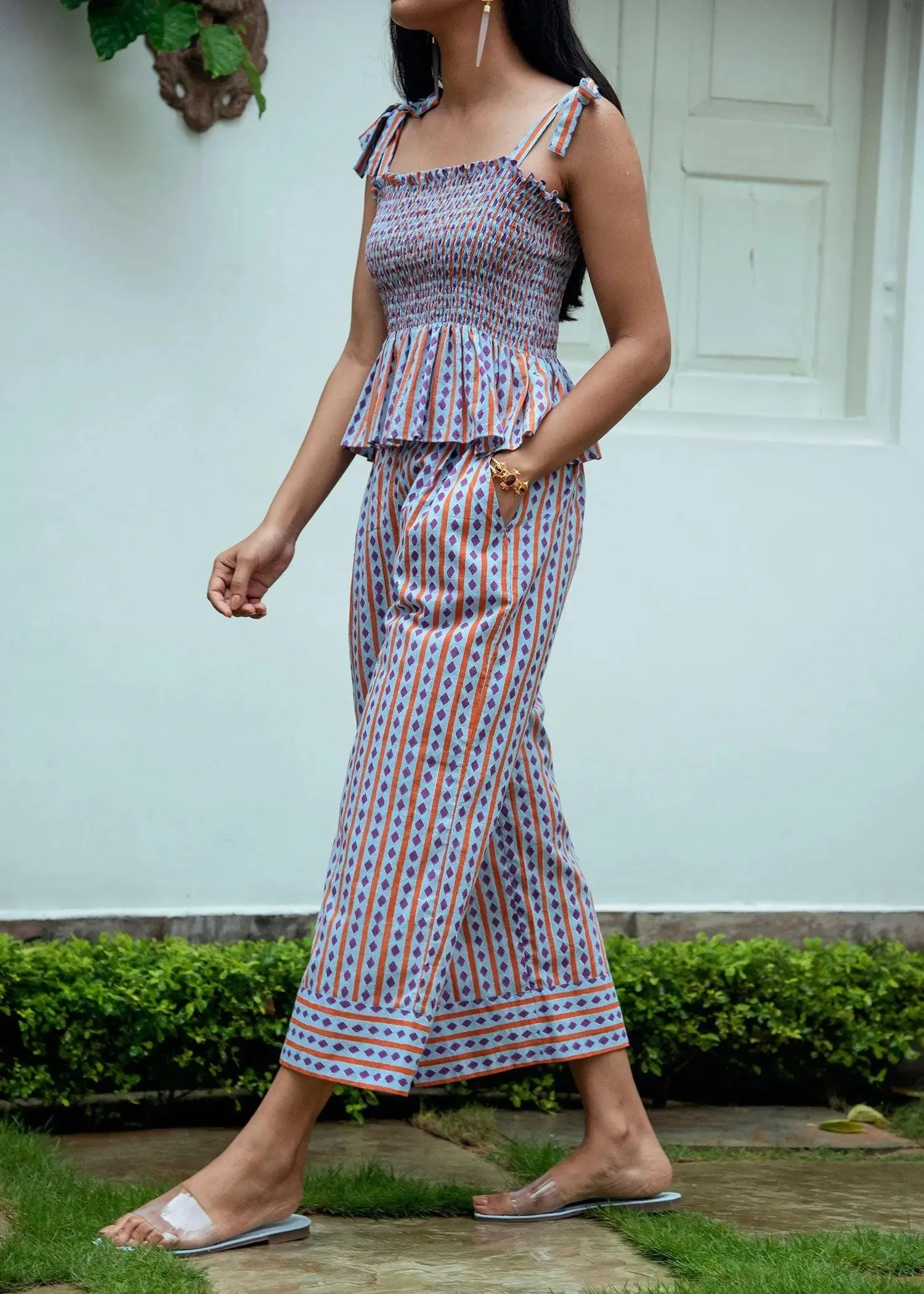 Blue Cotton Block Printed Culottes