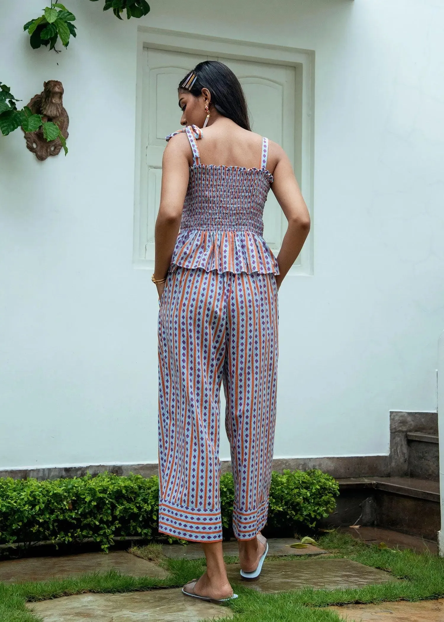 Blue Cotton Block Printed Culottes