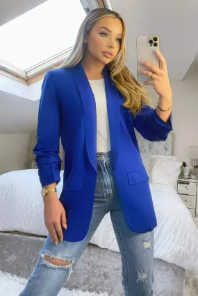 Blue Ruched Sleeve Blazer