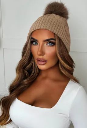 Cable Cutie Taupe Cable Knit Bobble Hat