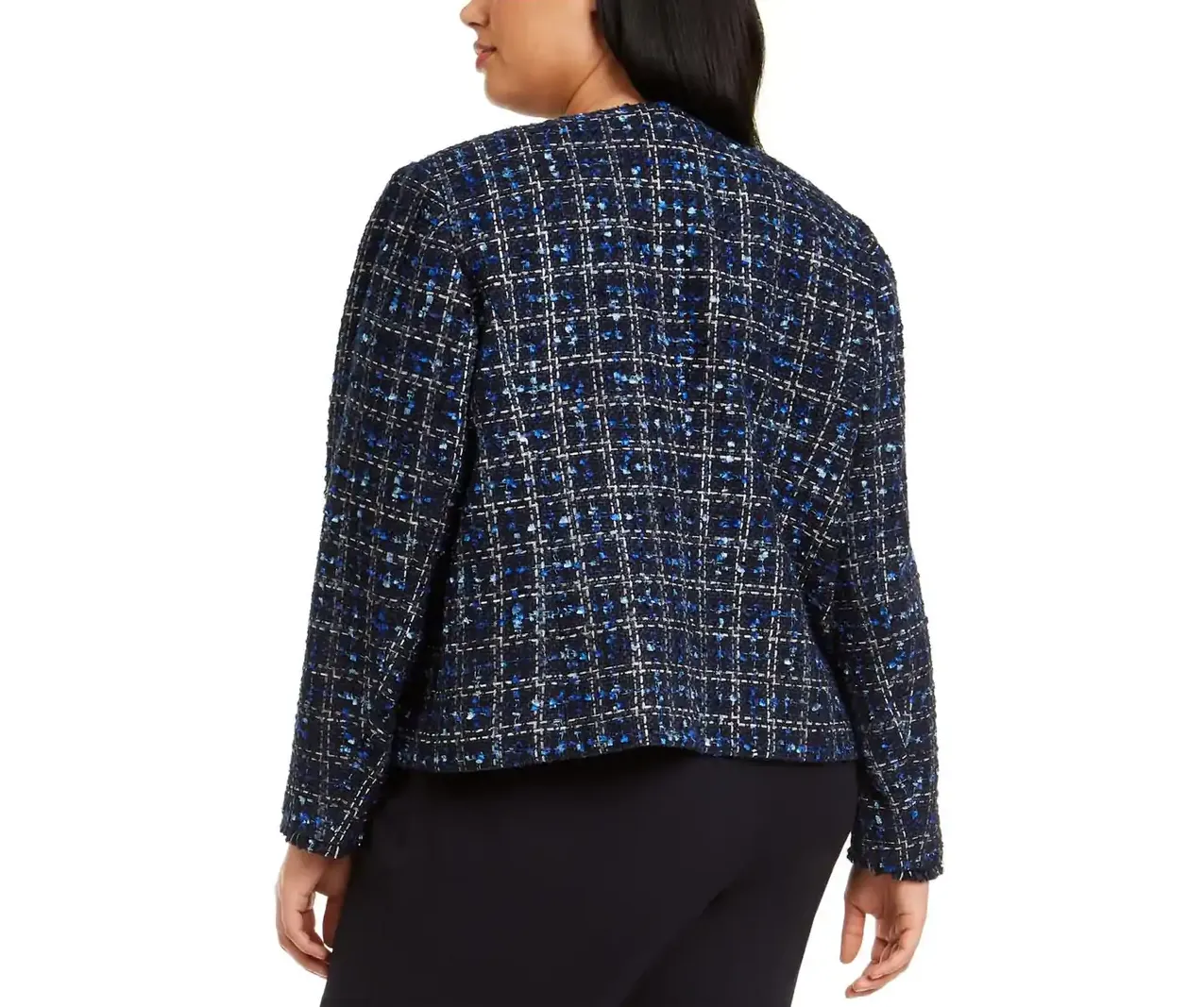 CALVIN KLEIN Women's Navy Blue Tweed Open Front Blazer