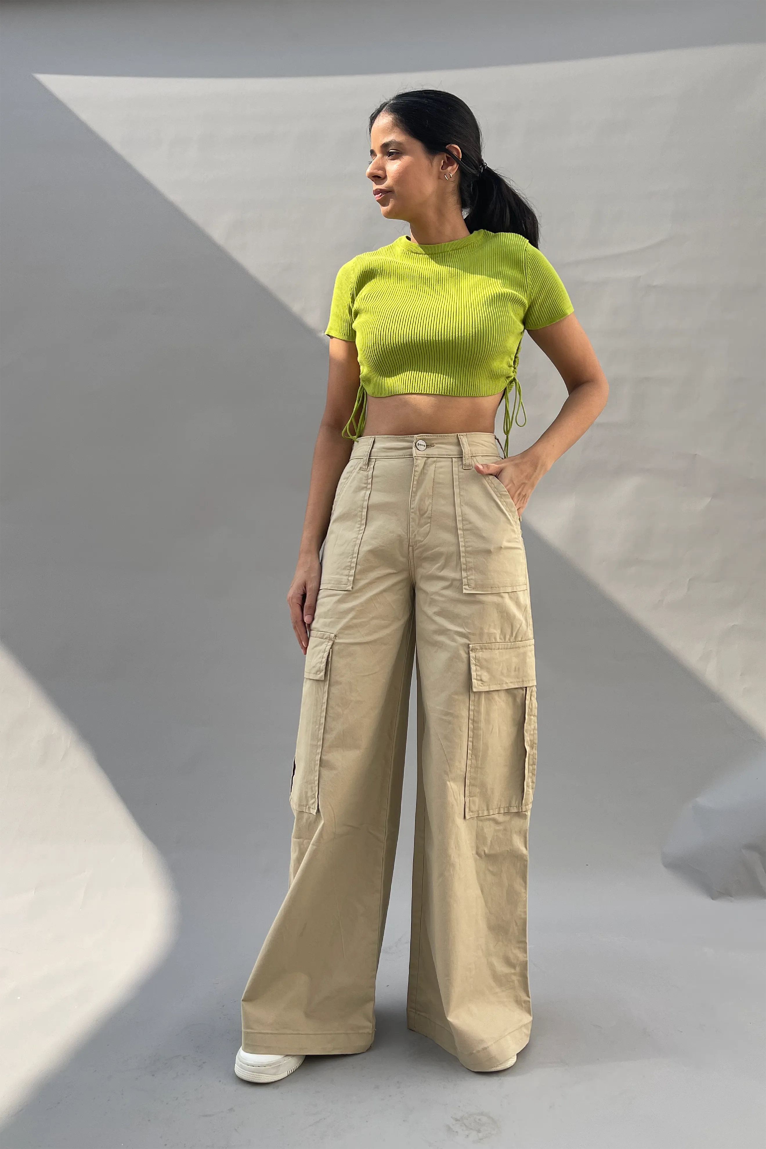 Cargo Super Wide Leg Beige