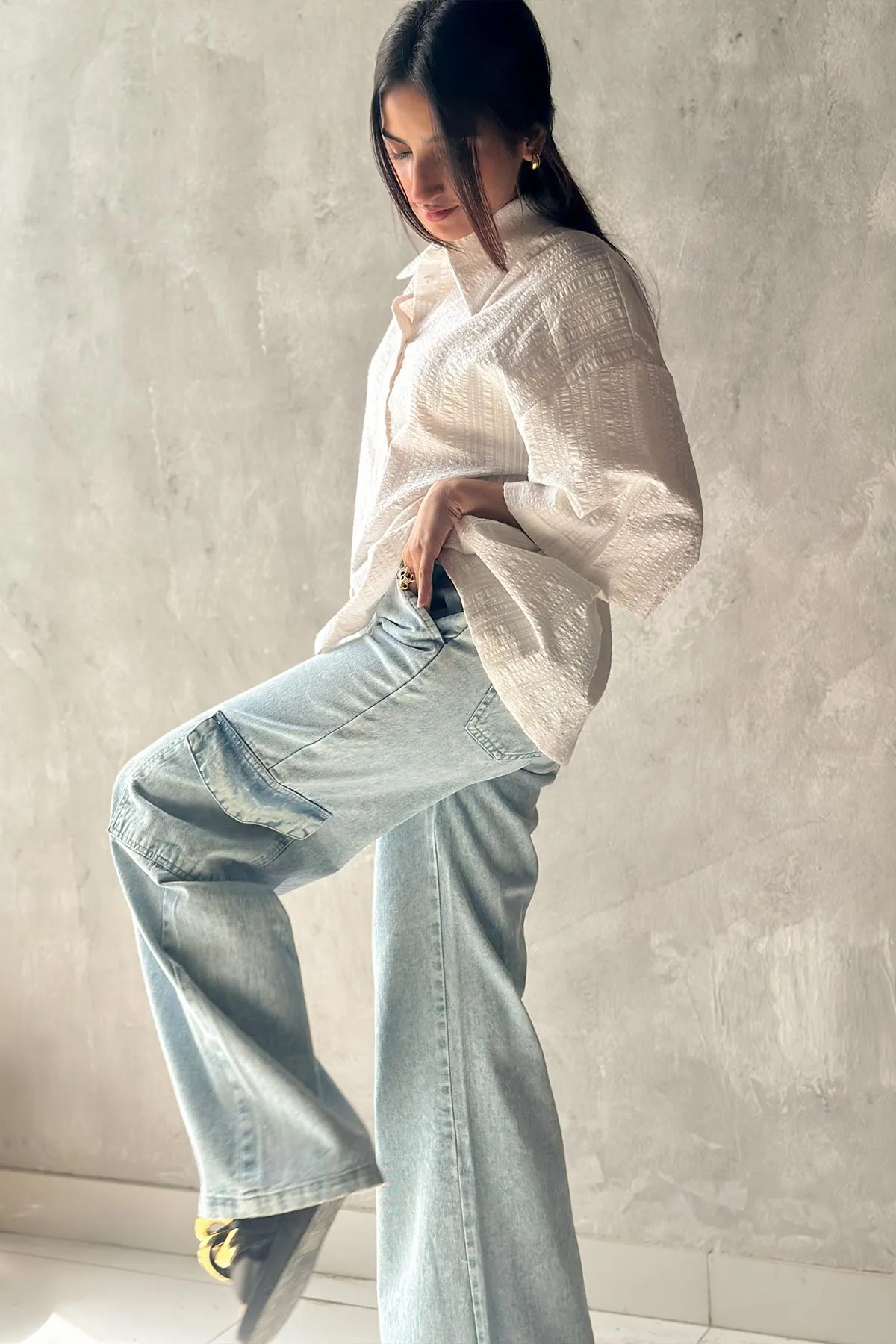 Cargo Trouser For Women - Light Blue