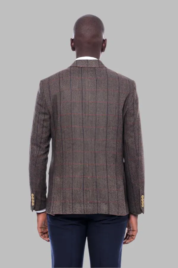 Checked Brown Slim-Fit Men's Blazer - Wessi