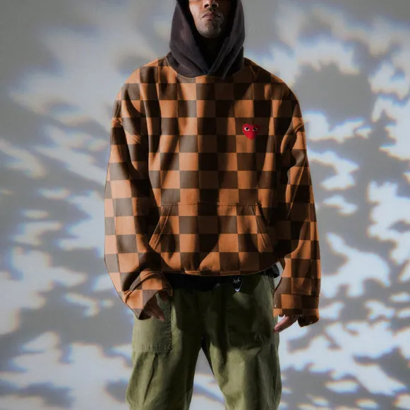 Checkerboard trend print street hip-hop stitching hoodie