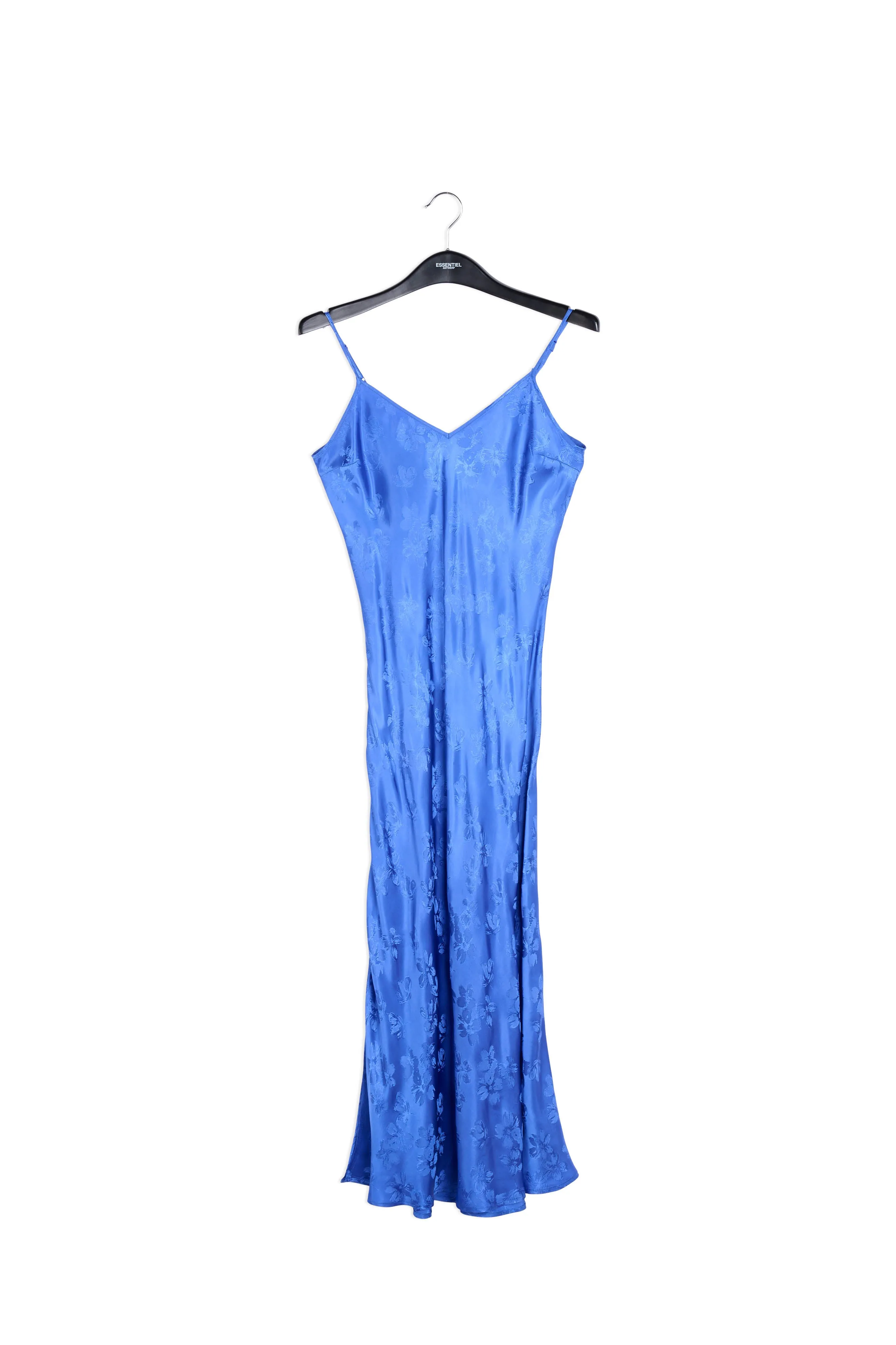 Cobalt blue floral-print jacquard slip dress