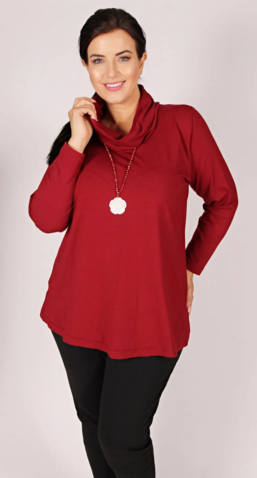 Cowl Neck Knit Top Burgundy