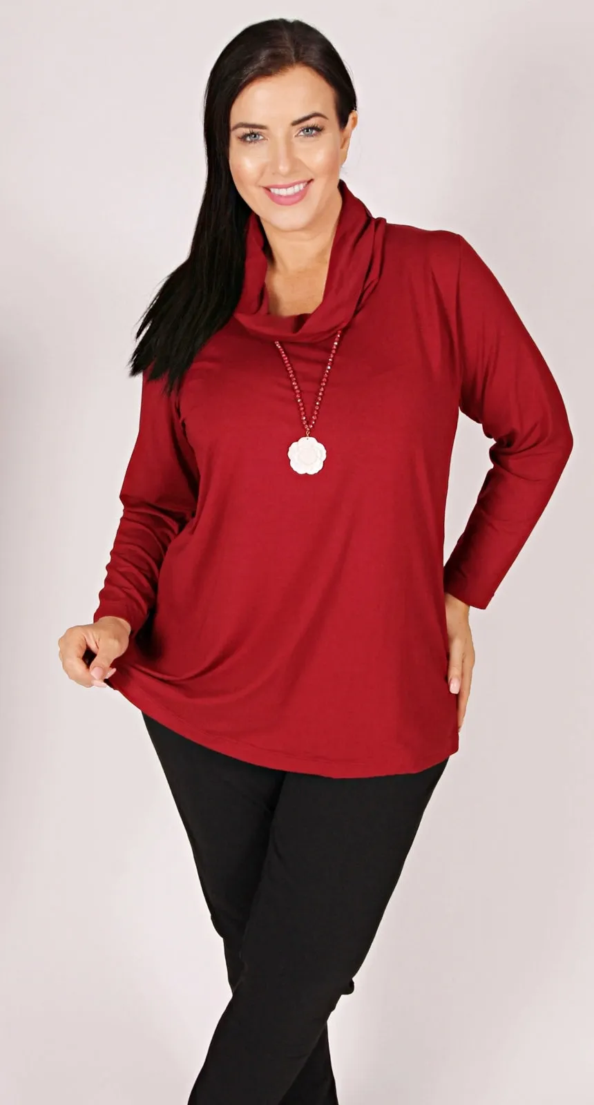 Cowl Neck Knit Top Burgundy