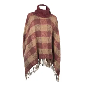 Crew Neck Knit Poncho Burgundy