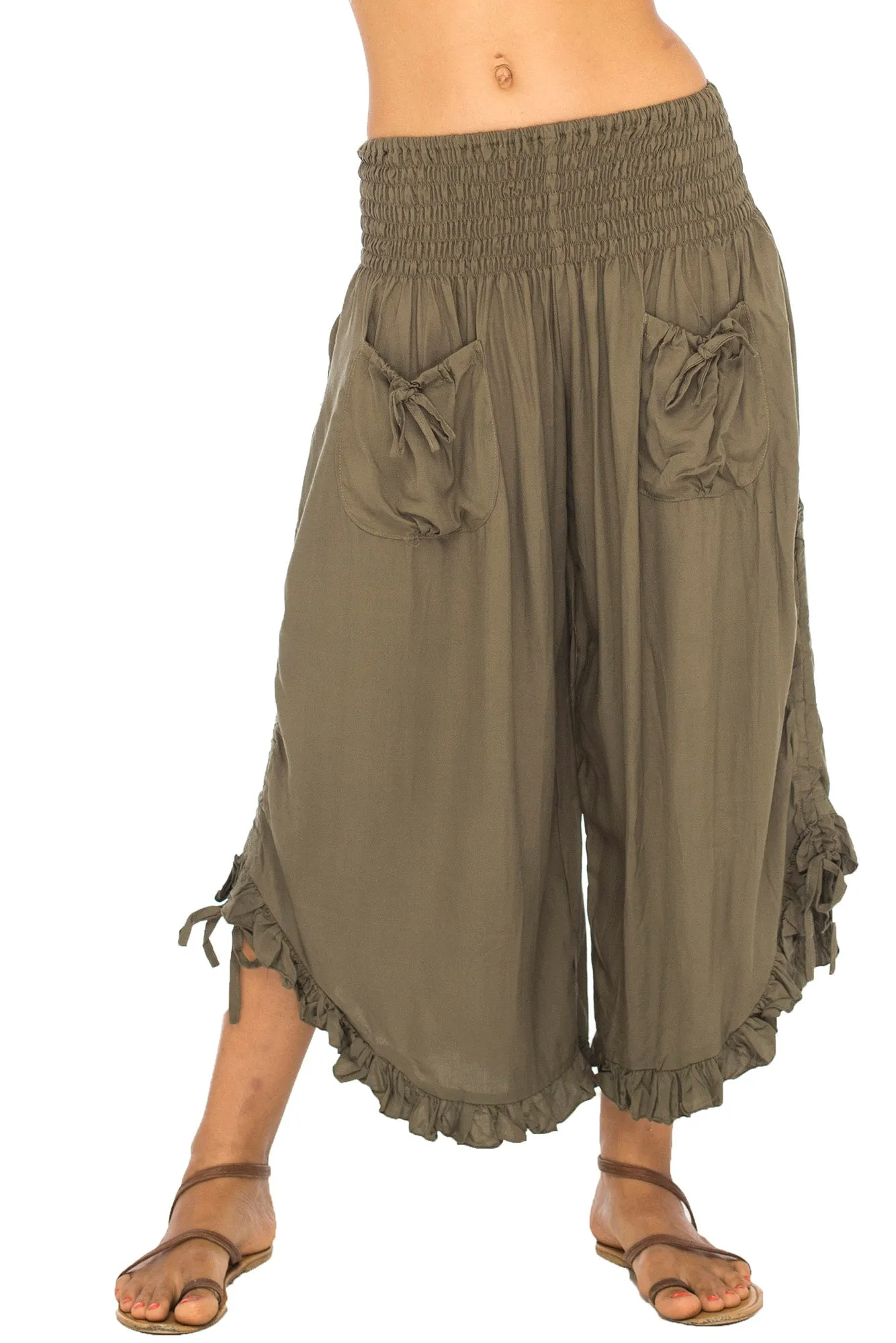 Cropped Wide Leg Elastic Waist Pants