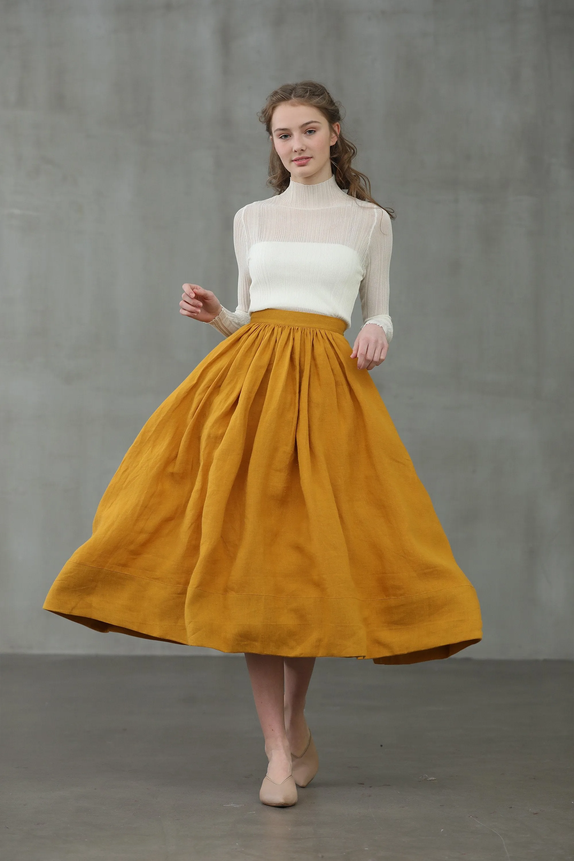 Daisy 03 | mustard yellow linen skirt