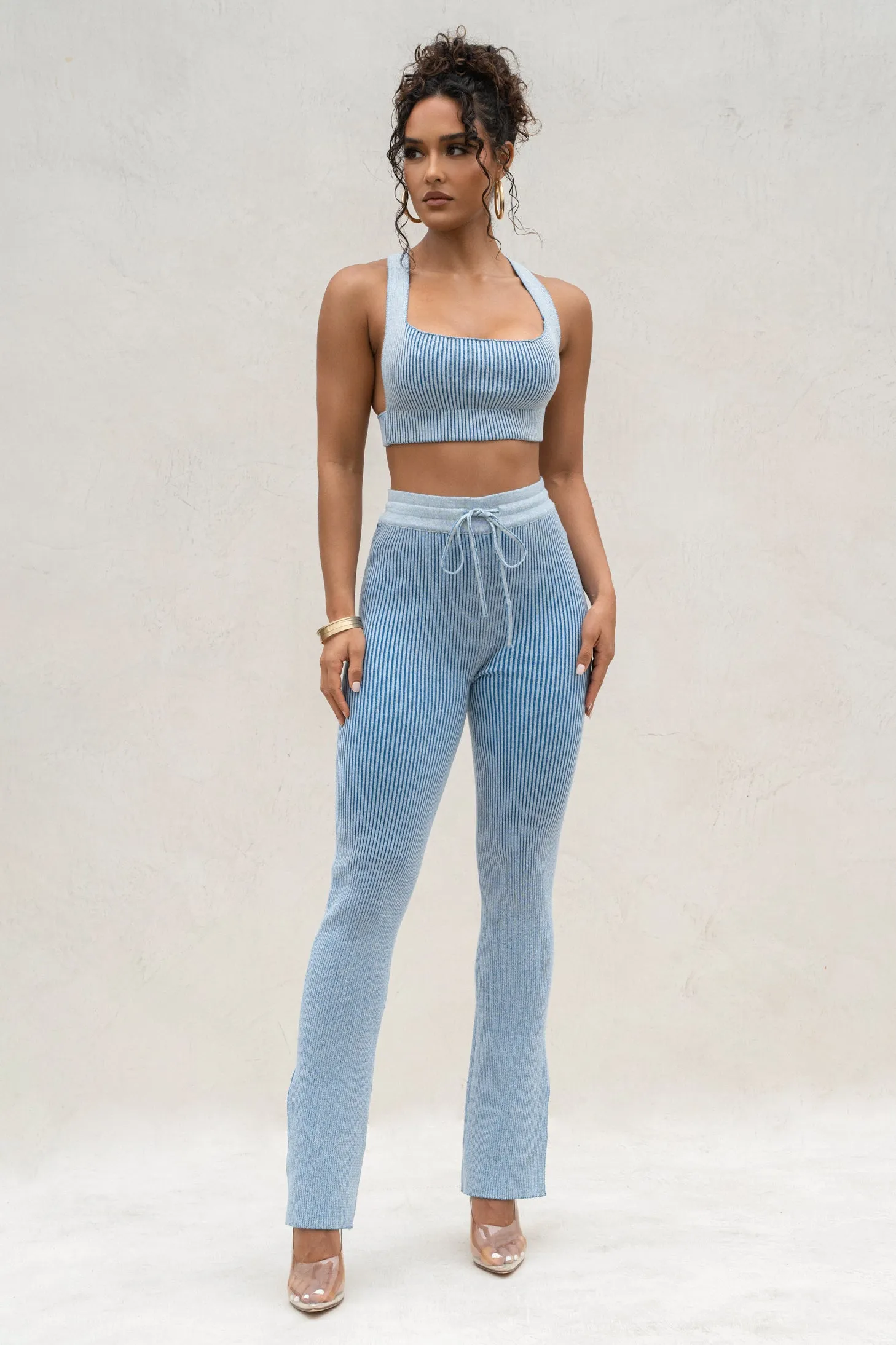 Denim/White Faya Ribbed Pants