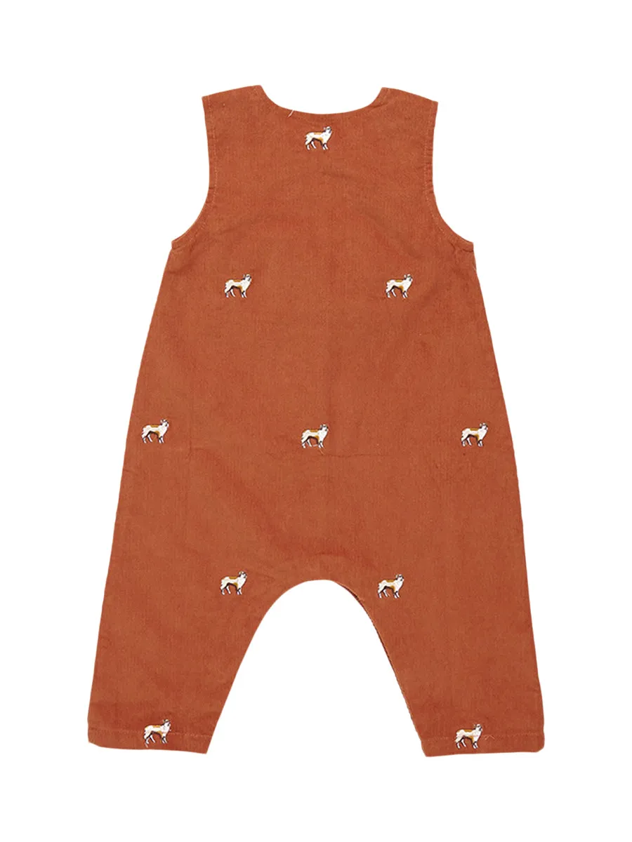 Dog Embroidered Cord Romper and Shirt Set