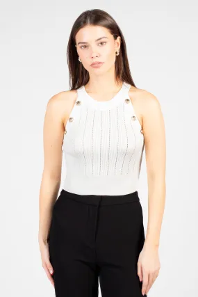 Donatella Gold Button Knit Crop Tank