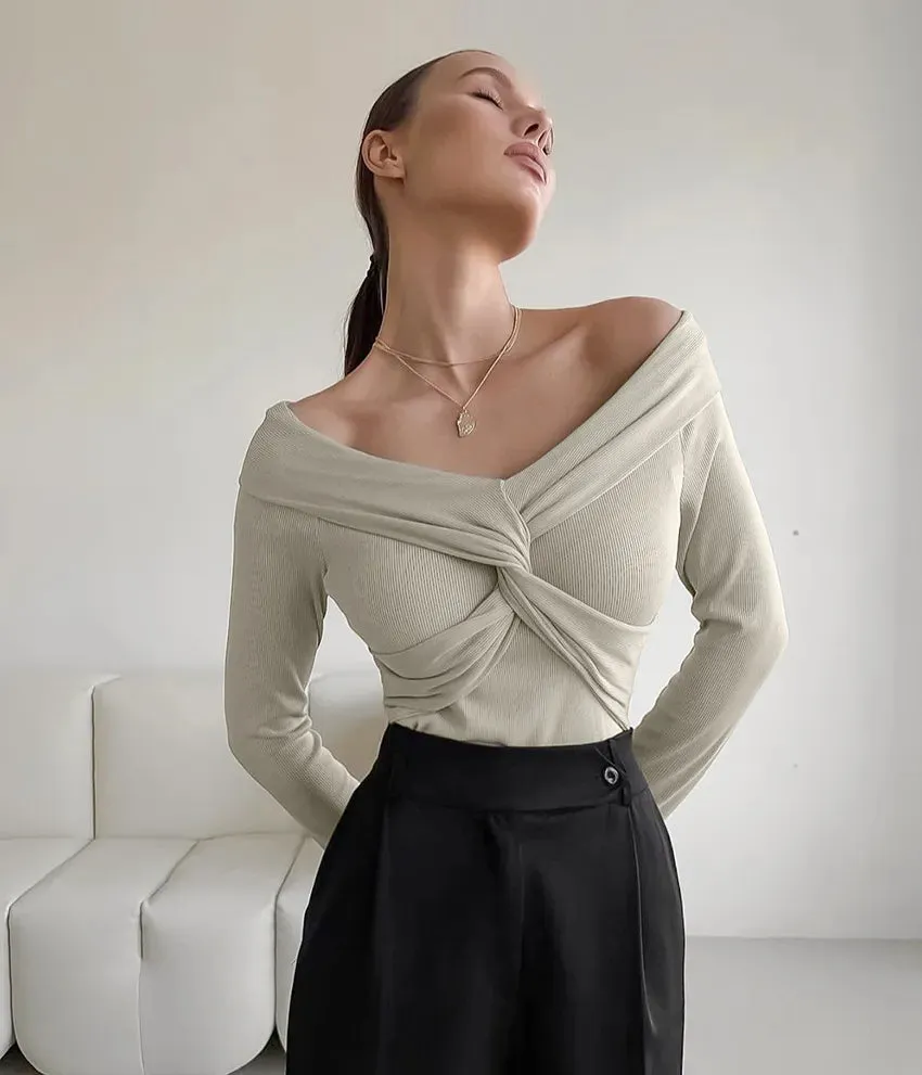 Draped Slash Neck Top