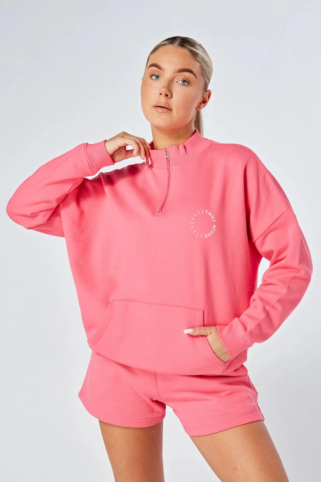 Essentials Oversized Funnel Neck Zip up Sweatshirt - Pink