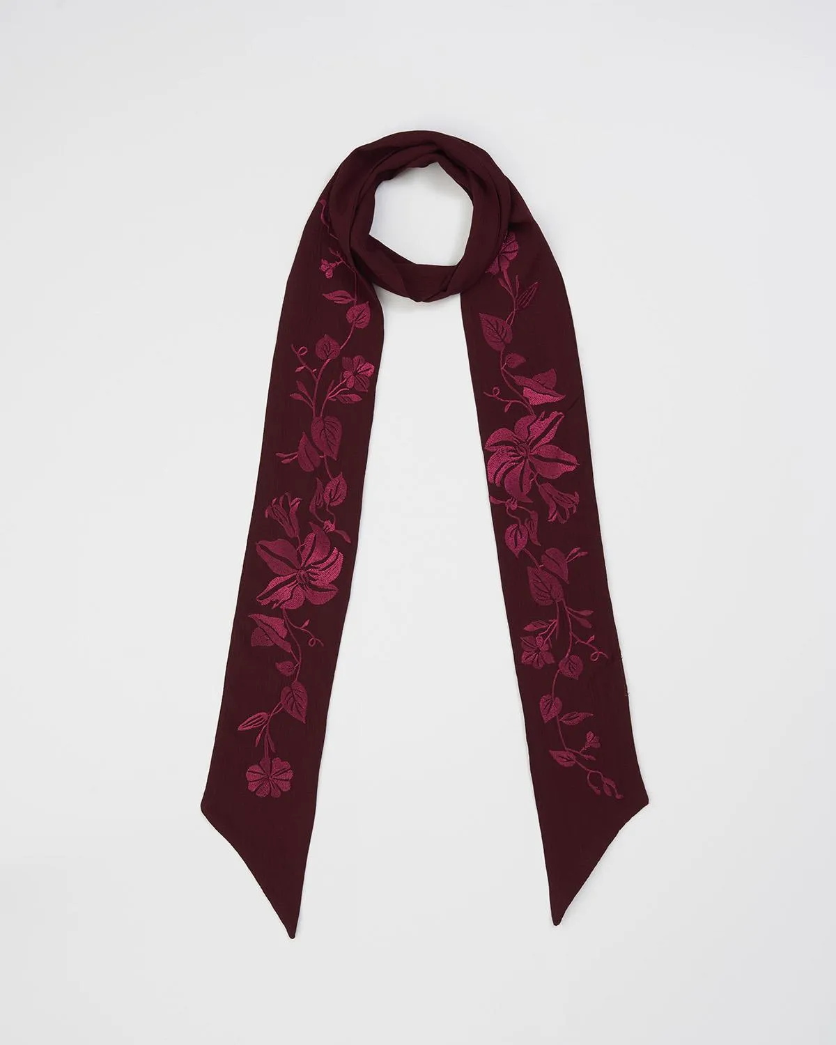 Floral Bohemian Embroidered Burgundy Scarf