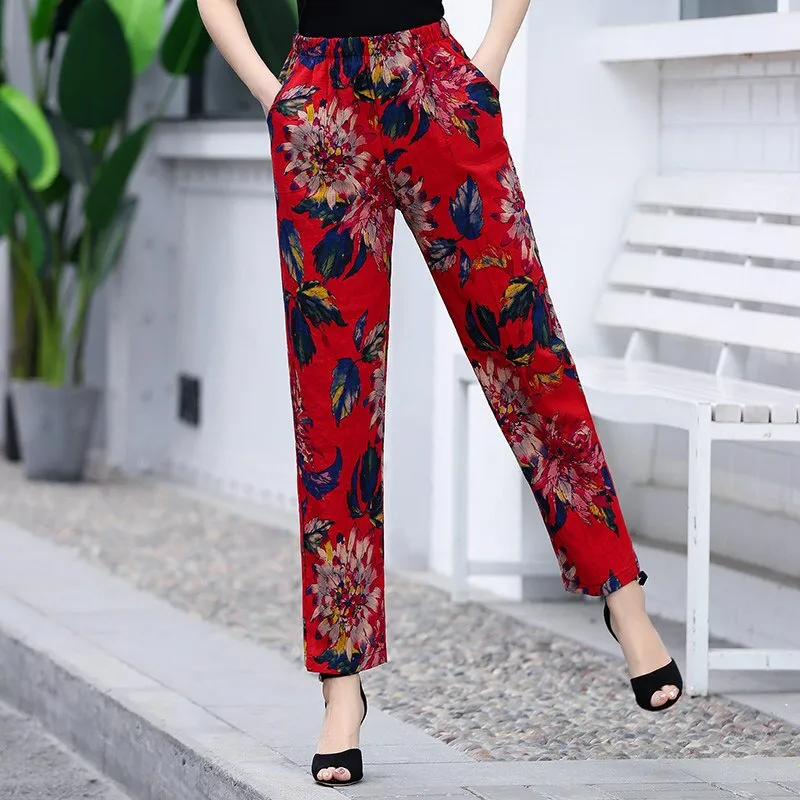 Floral Print Plaid Pants