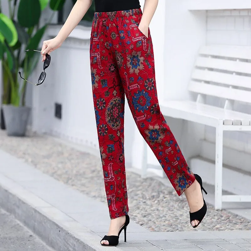 Floral Print Plaid Pants