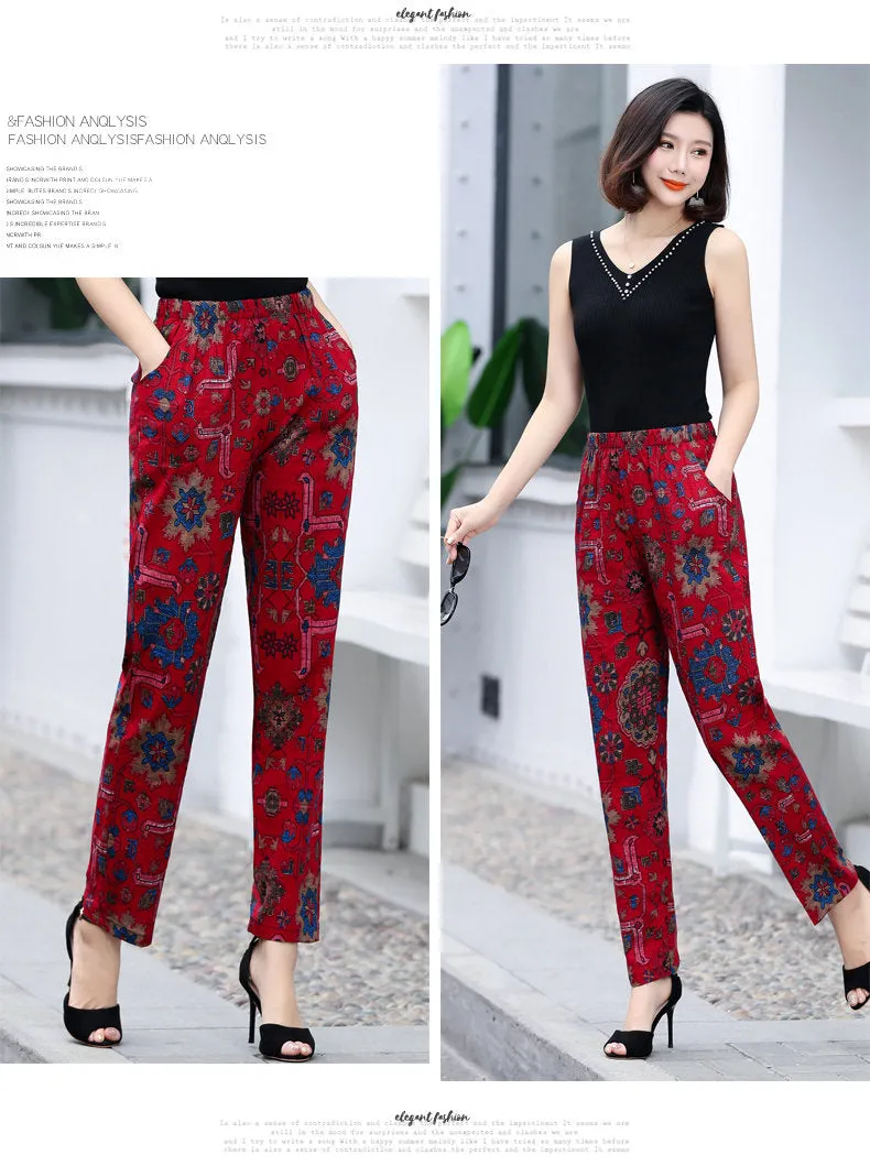 Floral Print Plaid Pants